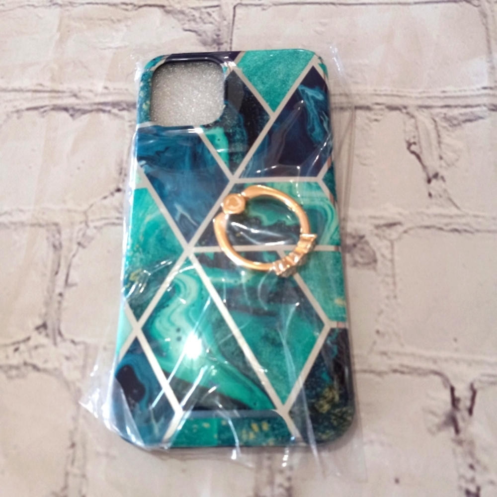 NWT Phone Case fits IPhone 12 (5.4) teal and gold metallic marbled